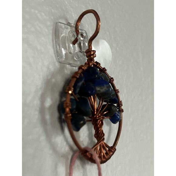 Handmade Copper and Serpentine Crystal Tree of life 3.5x2” Wall Decor - Picture 4 of 5